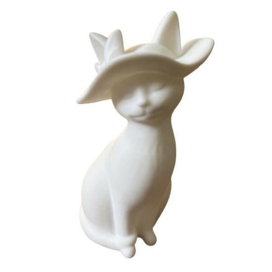 Настольное украшение 3D-печатная фигурка кошки в шляпе, цельнолитая скульптура, декоративный настольный аксессуар