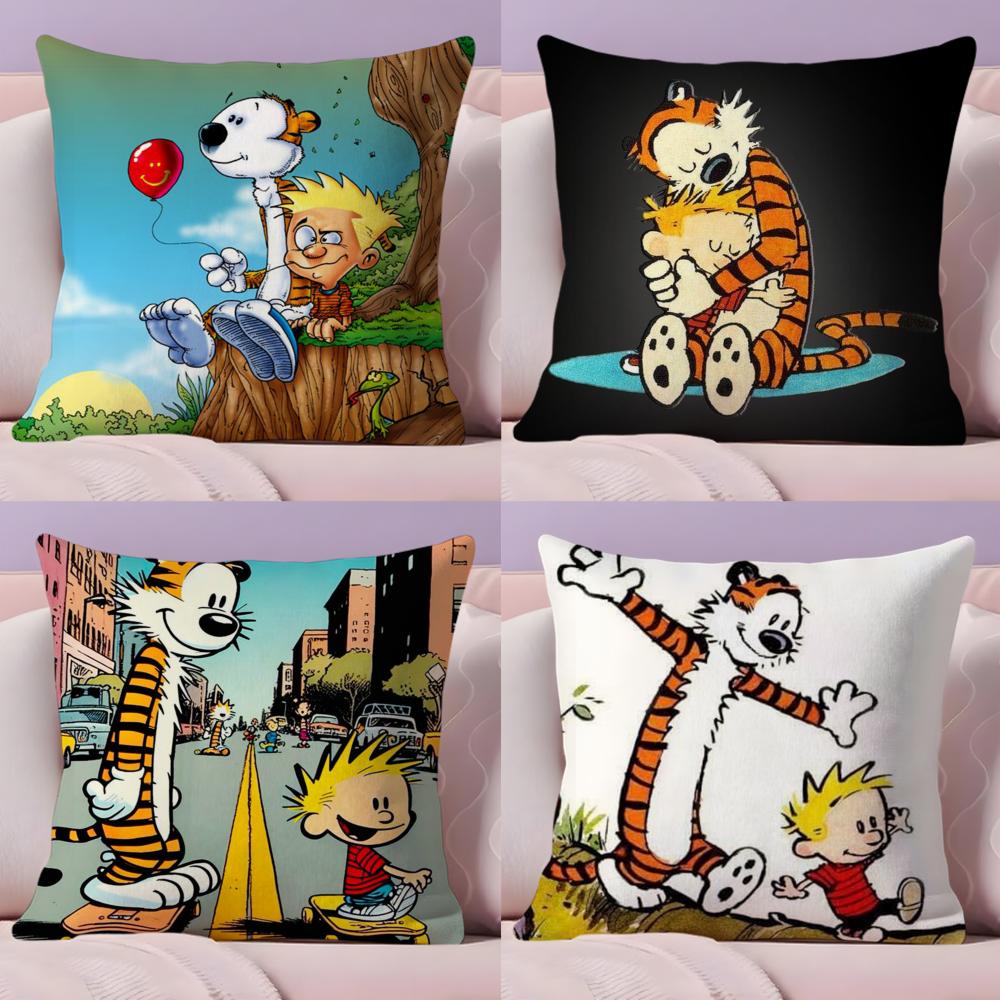 Comic C-Calvin And H-Hobbes Cushion Cover Plush Fabric Soft Double-Sided Printed Sofa Warm Winter Home Gift Pillow Cover