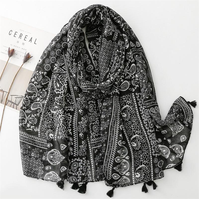 Thin Fashion Aztec Paisley Floral Tassel Viscose Shawl Scarf High Quality Wrap Pashmina Stole Bufandas Muslim Hijab 180*90Cm
