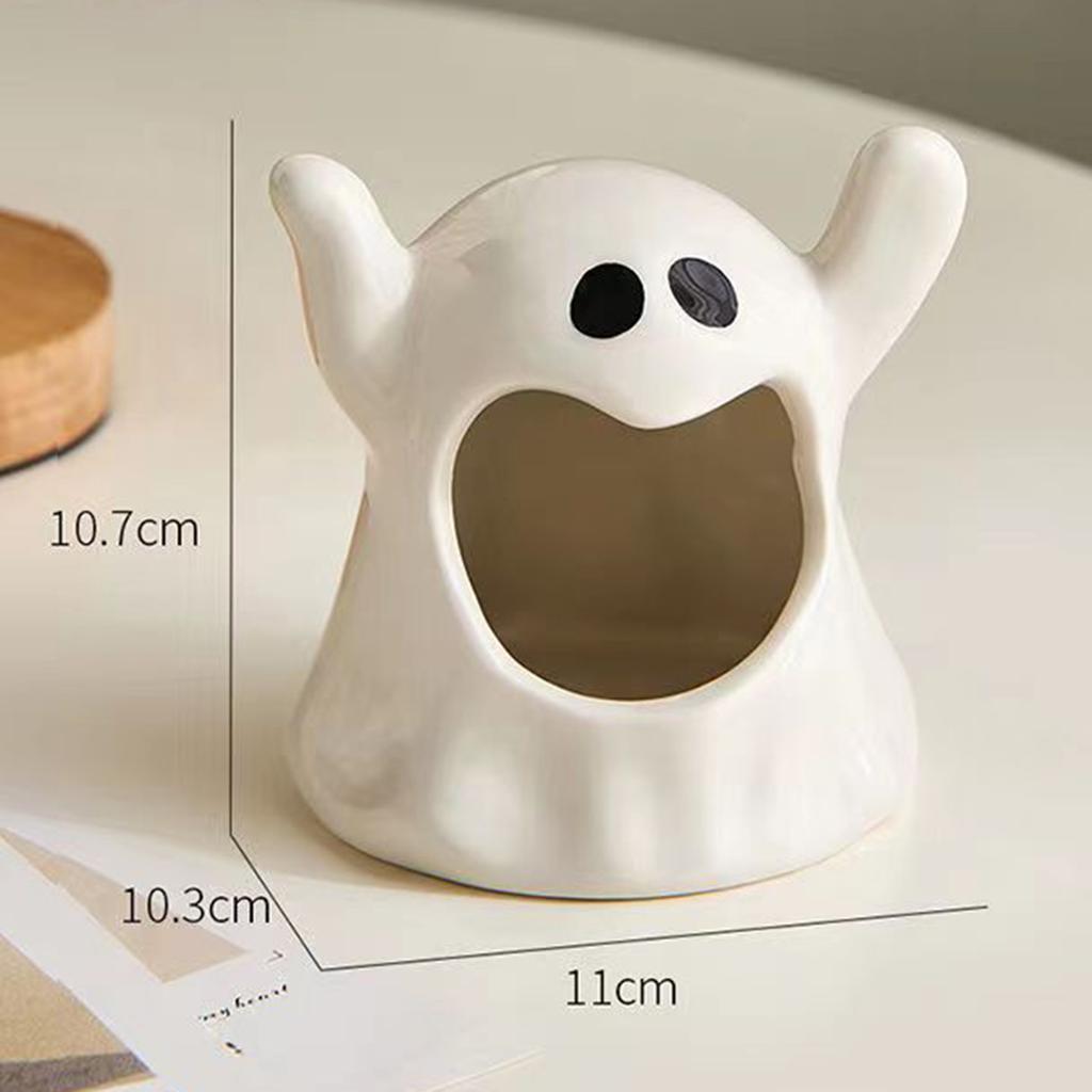 Halloween Decoration Ghosts Candle Holder Desktop Candlestick Ornaments Funny Ghosts Shape Horror Scene Ceramic Props Crafts