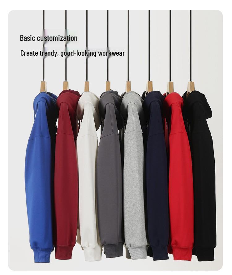 Унисекс Плотная хлопковая толстовка на молнии Кардиган - Однотонная, Осенне-зимний стиль.