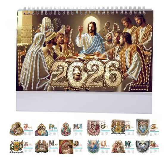 DIY Rhinestone Art Painting Desk Calendar Kit 12-Month Home Office Planner 2026 Practical Sparkling Rhinestone Craft Calendar