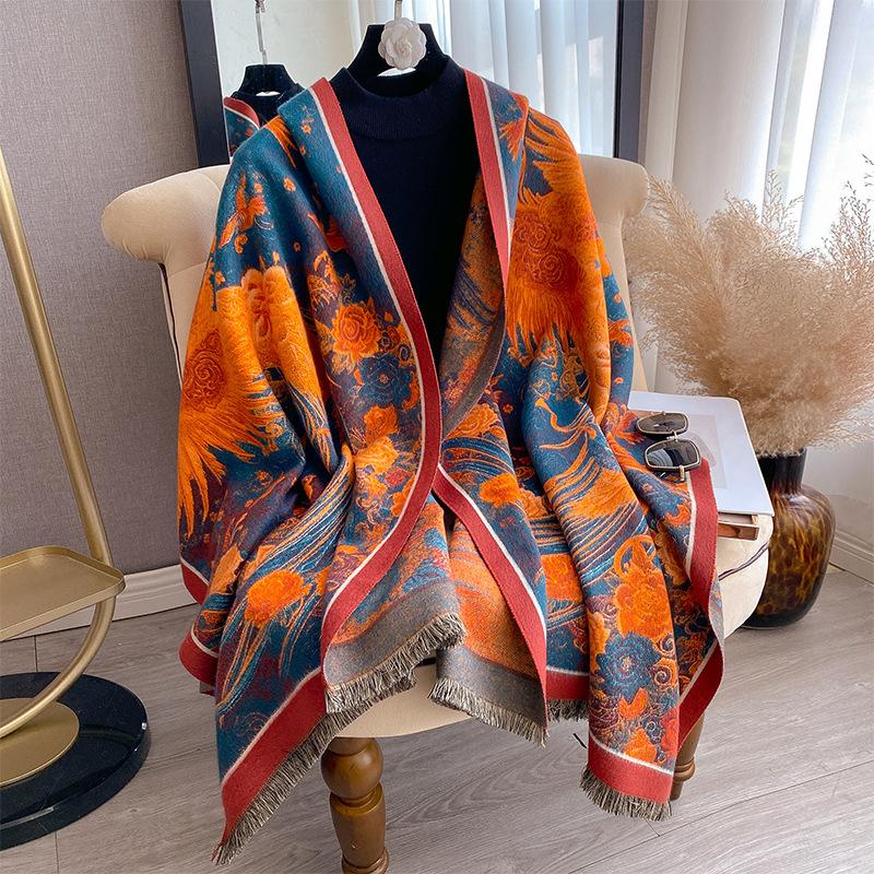 Осенне-зимняя двухсторонняя цветная масляная живопись, утолщенный теплый шарф, защитная шаль для шеи в кондиционируемом помещении