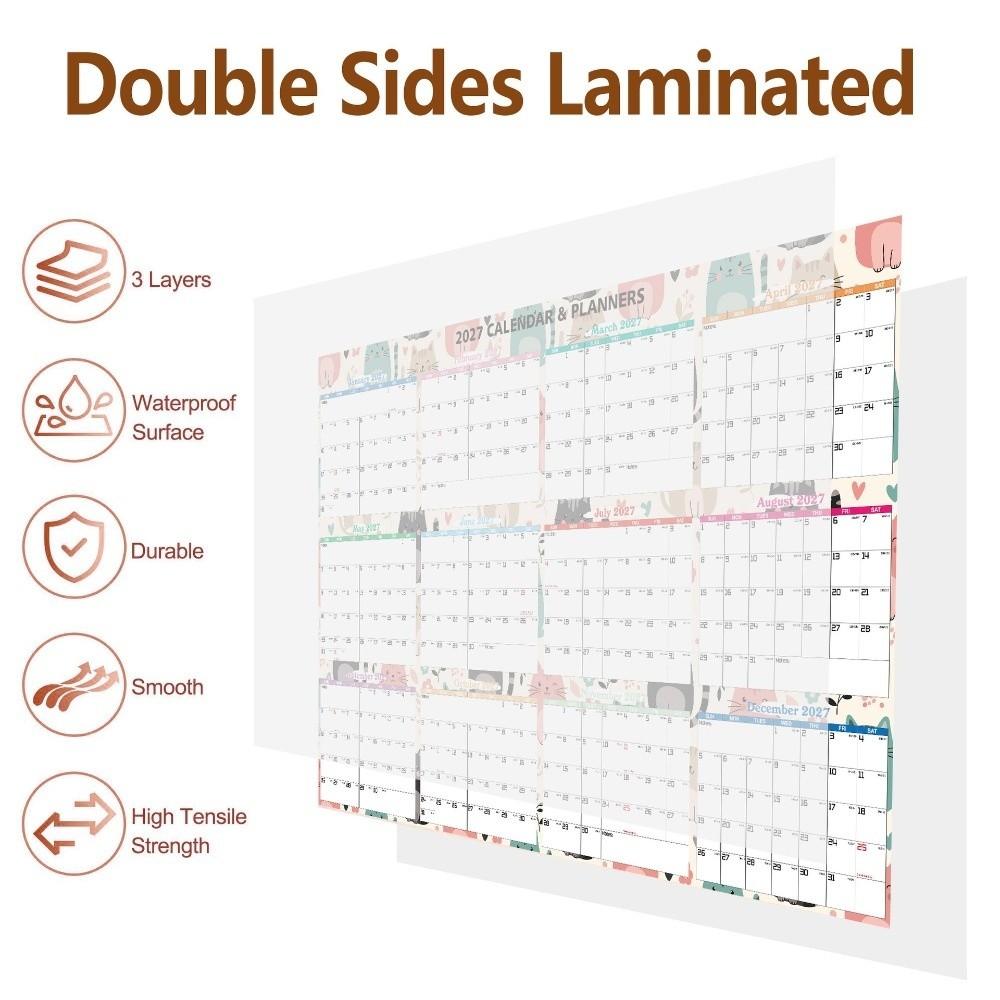 Large Size Yearly Wall Planner Erasable Surface Calendar Planner Sheet 2027 Wall Calendar School