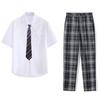 QOOLY High School Boy Cosplay Includes Uniform School and Perfect for Halloween and School Size XL 3-Piece Set, Skirt, Uniform, Tie, Festivals, Grey,