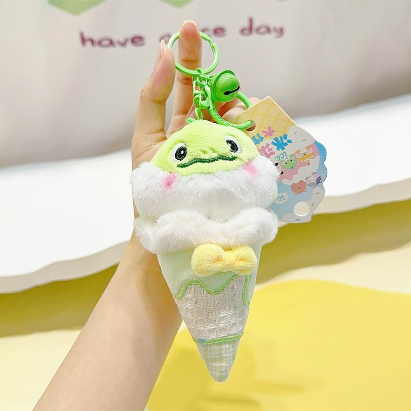 Colorful Ice Animal Cream Plush Keychain Featuring Adorable Fox Rabbit Otter Cat Bear And