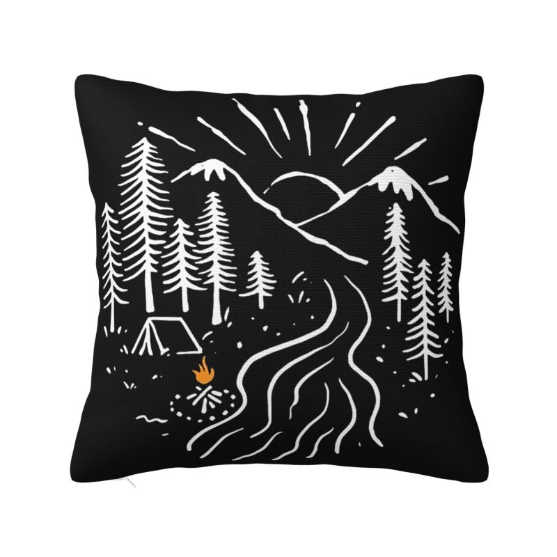 Кемпинг Пеший туризм Горы Природа Река Наволочка Мягкая Приключение Кемпер Декоративная наволочка для дивана Квадратная наволочка Домашняя декоративная