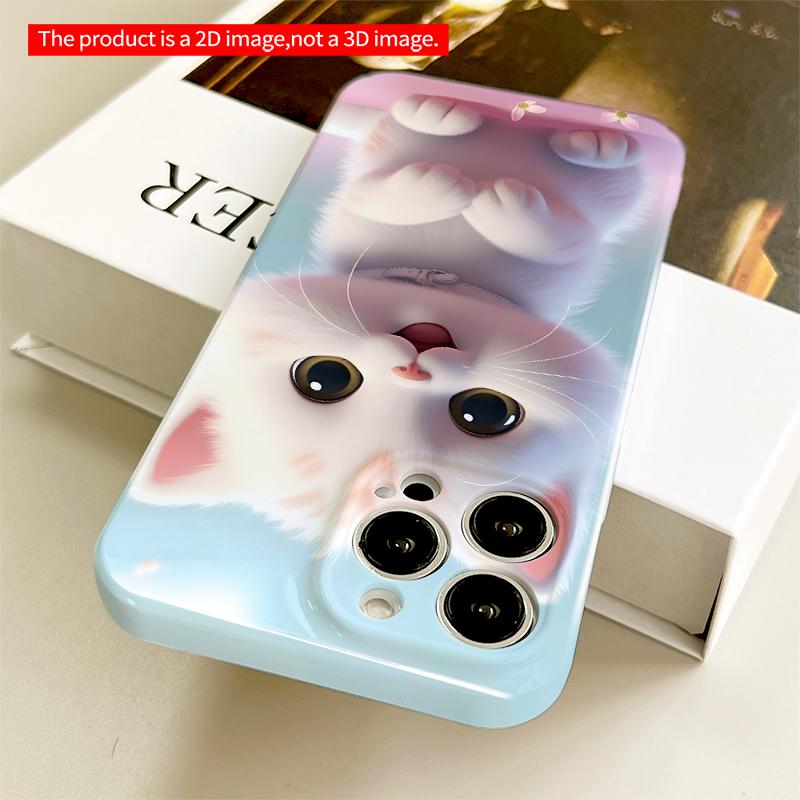 2DFlat Cute White Kitten with Flower Petals All inclusive film hard iPhone case, compatible with iPhone 18 Pro Max 17 16 15 14 13 12 11