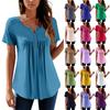 Women Tunic Tops Dressy Casual Summer Short Sleeve Shirts Loose Fit Pleated Boho Top