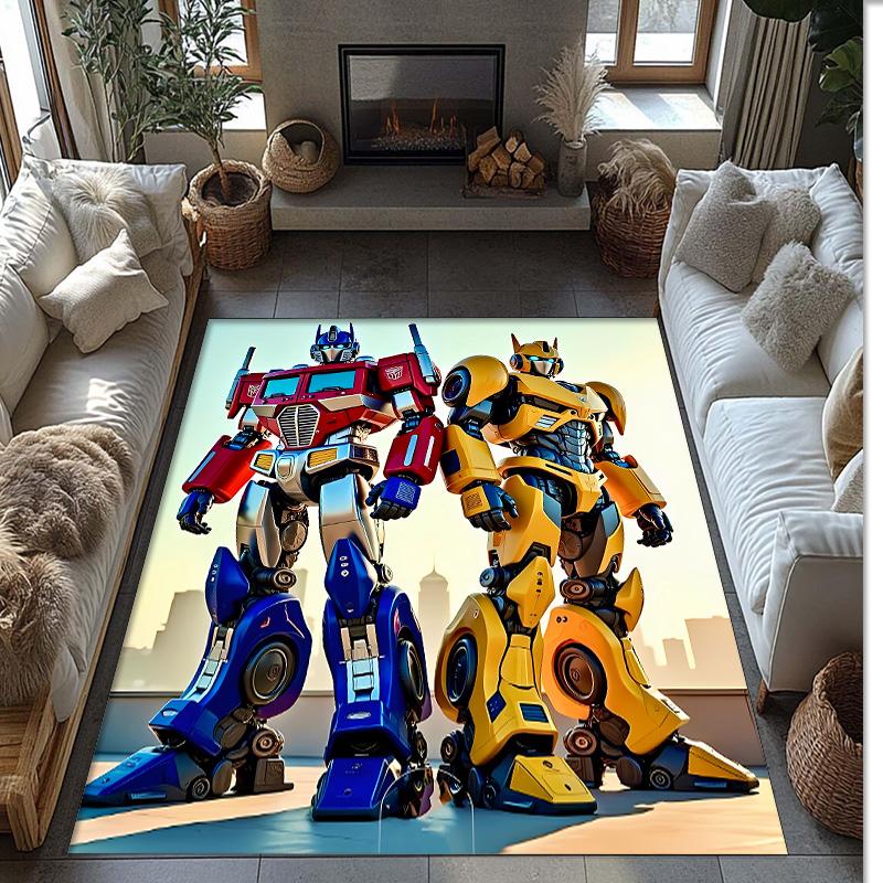 Transformers Printed Crystal Velvet Area Rug, Soft Anti-Slip Water Absorbent Floor Mat for Living Room Bedroom