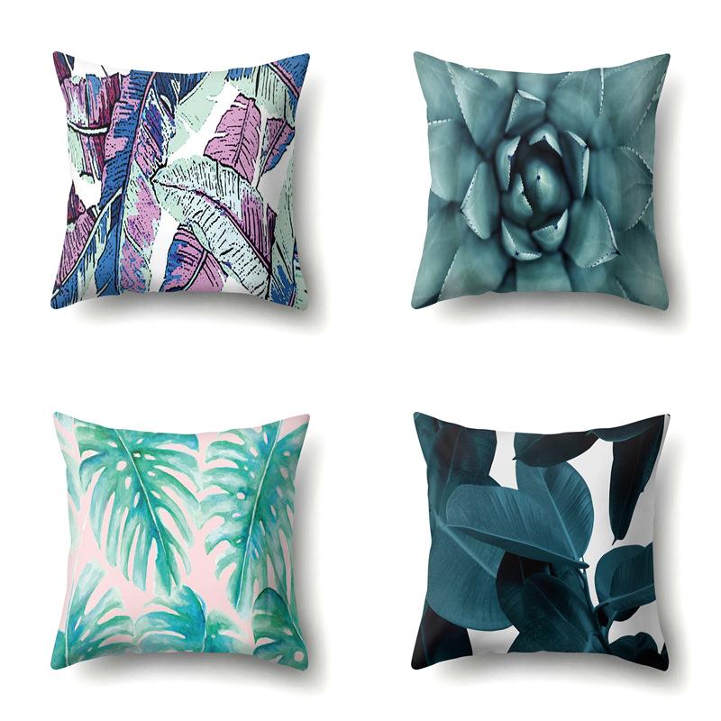 Polyester Pillowcase Ins Style Plant Flowers Nordic Printed Peach Leather Velvet Cushion Cover Sofa Waist Cushion Cover