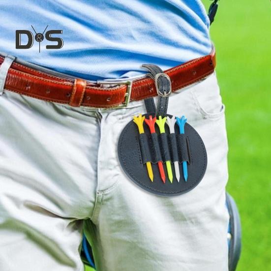 Golf Tee Bag Faux Leather Golf Tee Pouch Bag with 5 Tees Golf Accessory Carry Case Tees Organizer Holder for Men