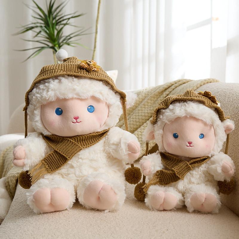 Белая плюшевая игрушка-овечка с наполнителем из полипропиленового хлопка для подарка детям и коллекционирования