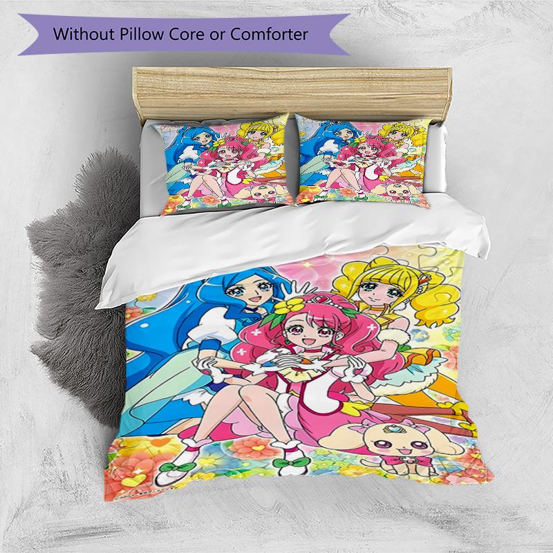 3pcs Pretty Cure2 Design Cover Set - HD Printed Bedding with 1 Cover and 2 Pillowcases - Perfect for Home and Dorm Decor