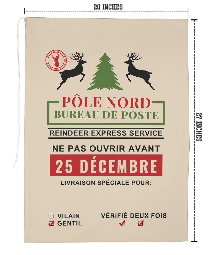 Printtoo 2 шт. Большие мешки Санты с завязками на шнурке, холщовые рождественские подарочные сумки для детей, Рождество 27x20 дюймов
