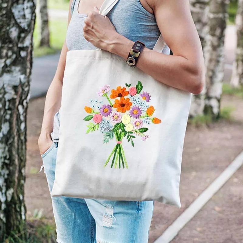 Пяльцы Инструкции по шитью Нитки Набор для вышивания Цветочный узор Холщовая сумка-тоут