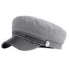 Marine Cap Wool Newsboy Hat Brim PU Leather Going Out Women Men CZ154 [White Fang] (Light Gray)