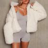 Autumn Winter Women's Solid Zipper Plush Cardigan, Thickened Warm White Short Jacket, Casual Oversized Women Lamb Wool Coat