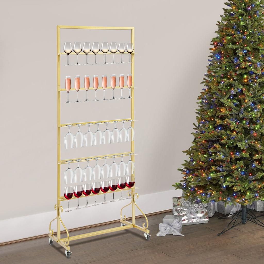 5 Tiers Iron Champagne Display Stand,Gold Champagne Rack Shelf Floor Mount 66*42*167cm for Weddings,Graduation