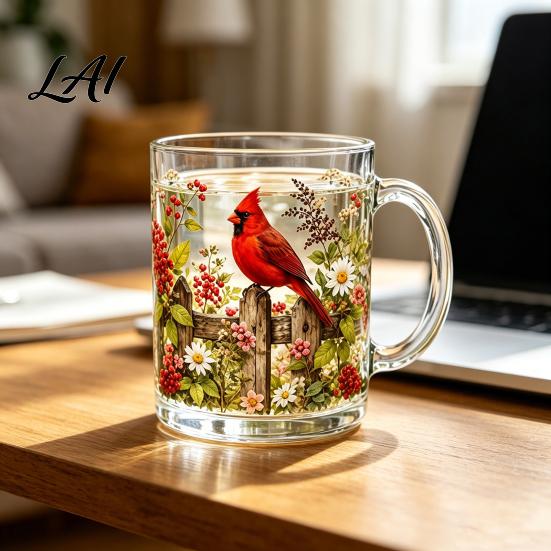 Scratch Resistant Glassware Hummingbird Morning Glass Cup Whiskey Tumbler Glass Heat Garden Themed Drinkware Floral Design Wine for Home Bar Durable