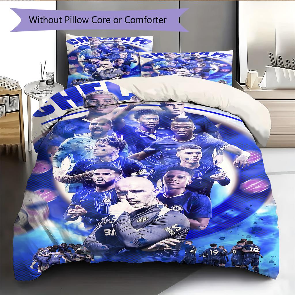Chelsea FC football RugPattern Bedding Quilt Set Quilt Cover Pillowcase Home Decoration Birthday Gift (1 * duvet cover + 2 * pillowcase, without core)