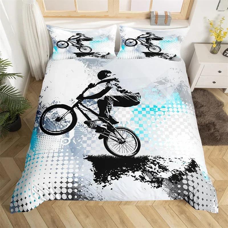Пододеяльник Extreme Sport Motocross Комплект постельного белья для подростков и мальчиков, микрофибра, 3D, тема мотокросса, гонки, движения, пододеяльник