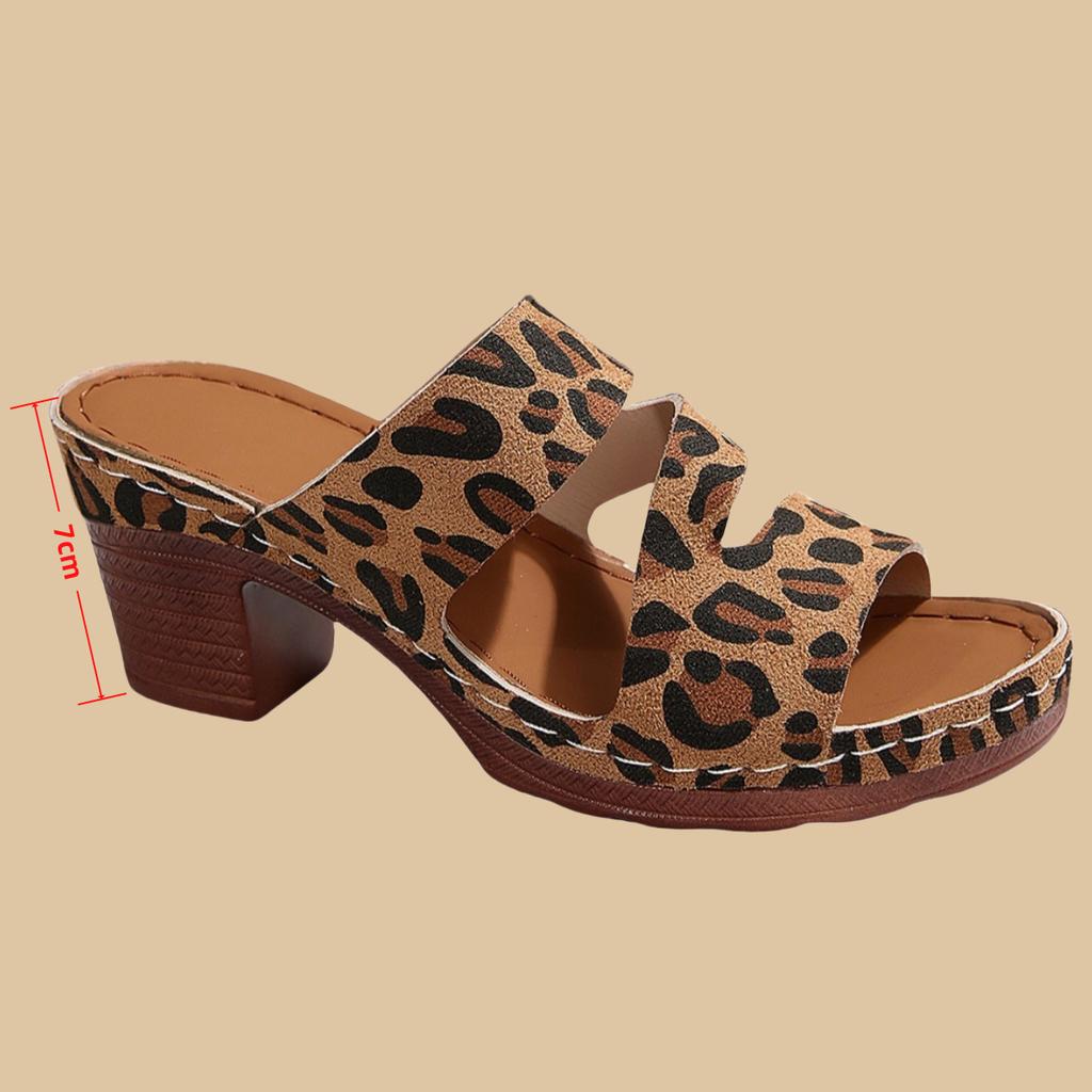 Мода Мода Леопардовые Туфли-шлепанцы с вырезами Женские 2025 Лето Туфли на высоком каблуке Женские Сексуальные Дизайнерские С перекрестной шнуровкой Круглый носок Женские