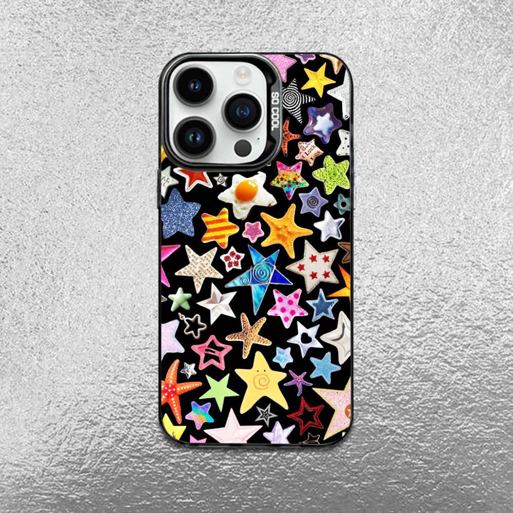 Красочный чехол со звездами для iPhone 17, 16, 15, 14, 13, 12, 11 Pro Max Plus, красочный градиентный, мягкий ТПУ, черная крышка