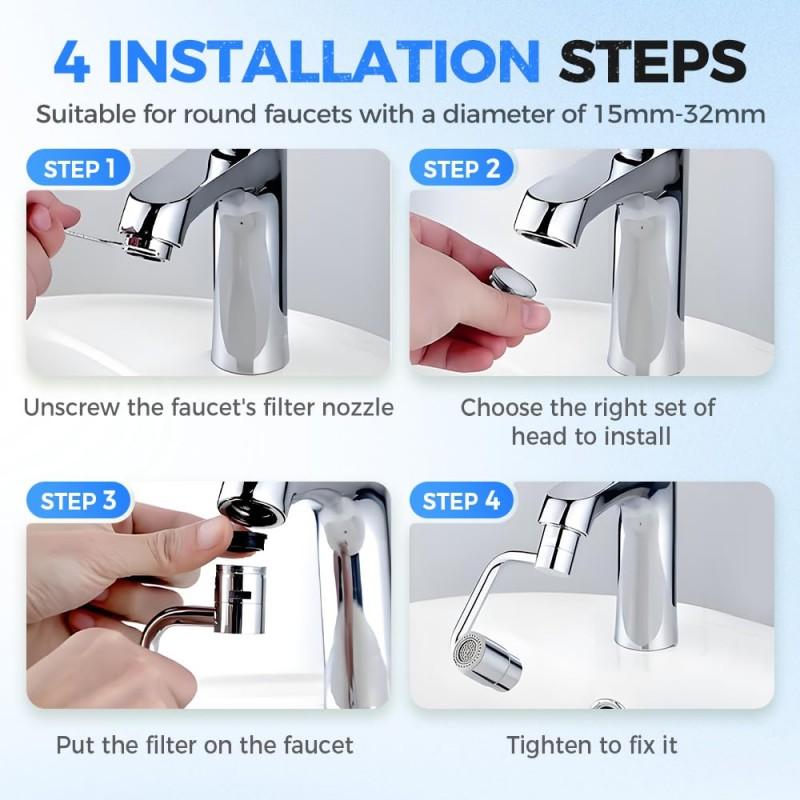 Универсальный удлинитель кухонного смесителя из нержавеющей стали с поворотом на 1080 градусов, аксессуары для раковины в ванной комнате с двойным режимом и адаптером