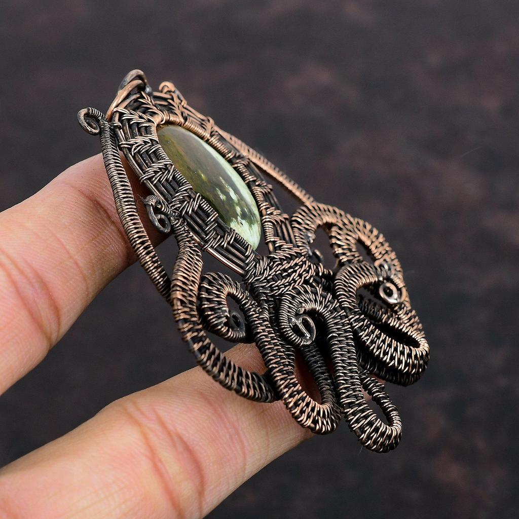 Australian Chrome Chalcedony Pendant Copper Wire Wrapped Pendant Octopus Jewelry Handmade Gemstone Pendant Copper Wire Jewelry Gift For Him