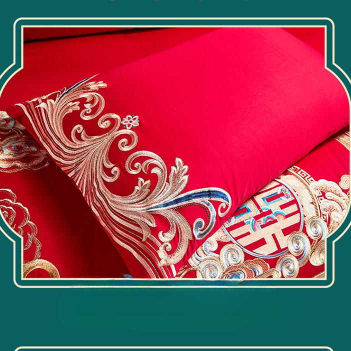 Атласный австралийский хлопок, жаккардовый свадебный комплект из четырех предметов плотностью 200, большой красный элитный роскошный свадебный комплект из нескольких предметов
