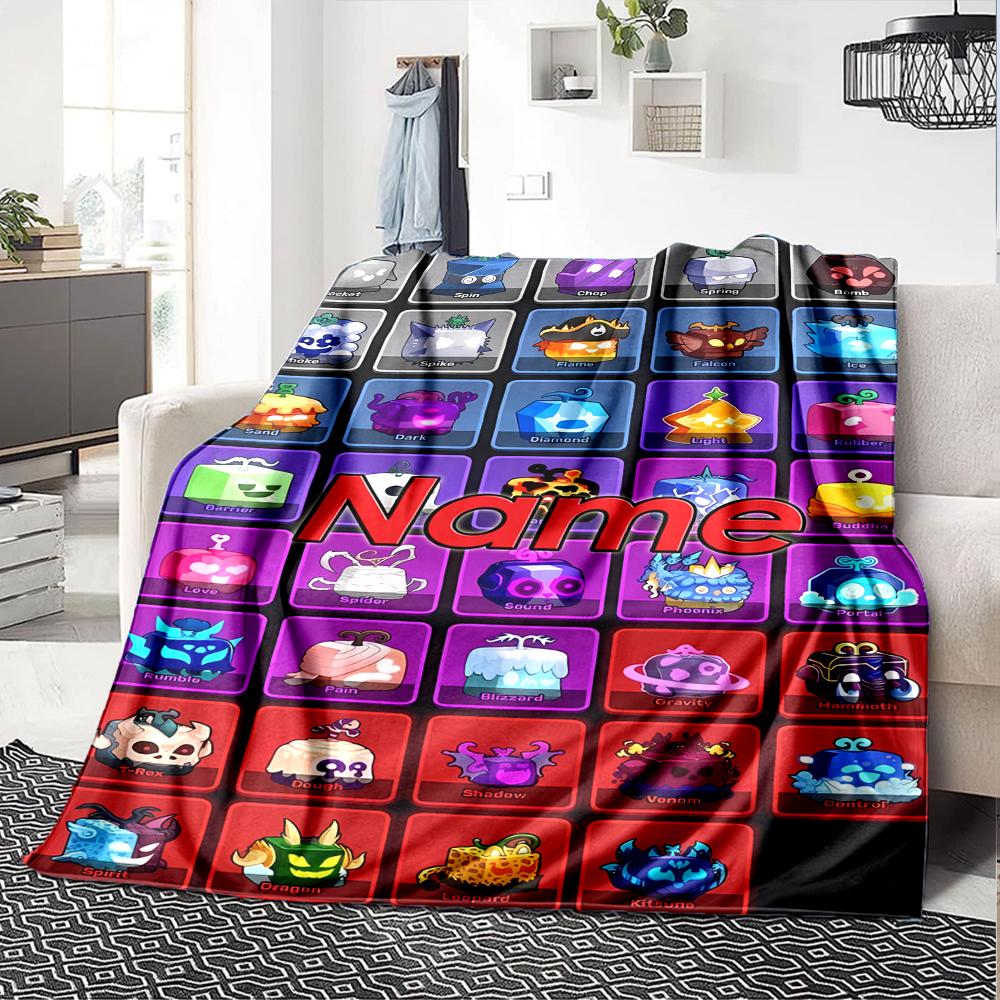 Customiz Name Personality Game Blox Fruits Blanket Soft &Warm Sofa Office Bed Travel Lunch Break Blanket, Gift Suitable All Seasons