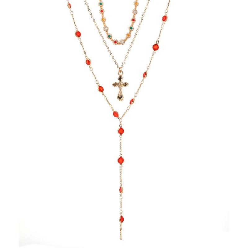 Diamond-encrusted Cross Necklace, Hot-selling Retro Trend Exaggerated Niche Stacking, Wearing Sweet and Cool Collarbone Chain Jewelry
