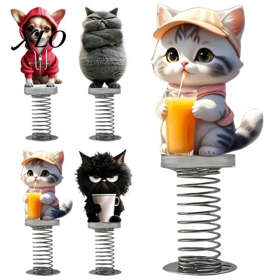 Decorative Figures for Car Center Consoles Cute Cat/Dog Dashboard Ornaments, 2D Flat Acrylic Decorations Spring Swaying Ornaments with Self