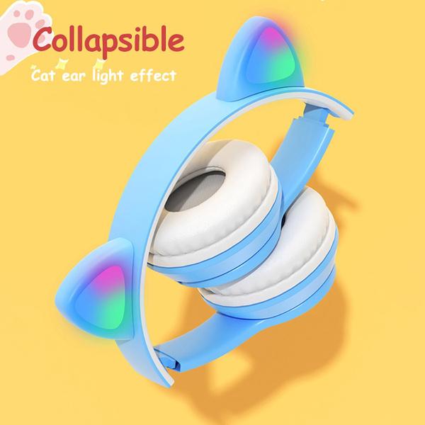 Мигающие светодиодные кошачьи уши, беспроводные наушники, Bluetooth-наушники с микрофоном TF FM, стерео музыкальная гарнитура для девочек, телефонные наушники, подарок