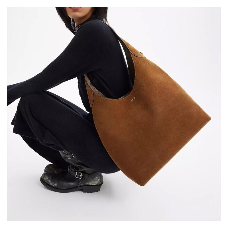 COACH Brooklyn 39 Logo Charm Magnetic Snap Closure Suede Hobo Bag Hand Shoulder Bag Large Women's Cedar