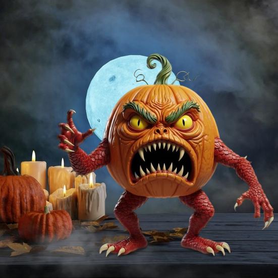 Тыква Злая Фигурка Жуткая Полимерная Хэллоуин Настольное Украшение для Дома Офиса Декора Стола Принадлежности для Хэллоуин Вечеринки