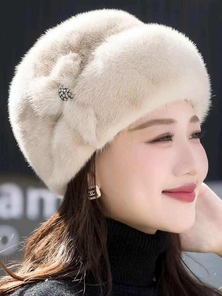 New Mother Hat Women's Winter Imitation Mink Hair Fashion Leather Thermal Hat Middle-aged and Elderly Fur Headband Hat Outflow