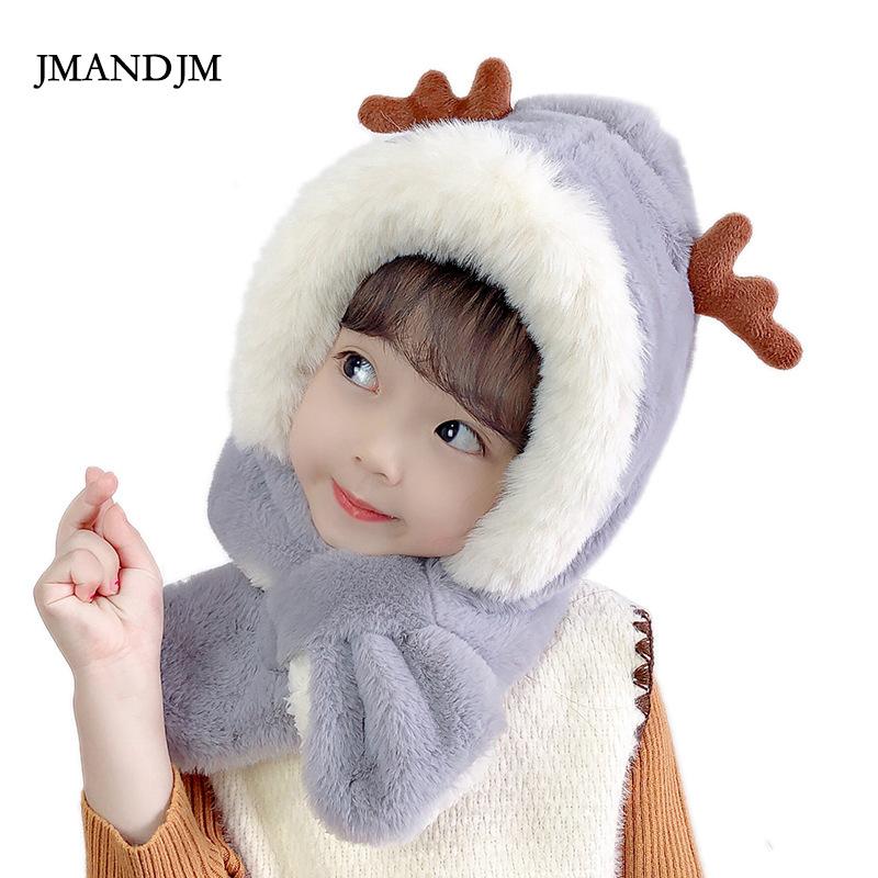 Winter Children's Hats Boys and Girls Scarves Integrated Plush Hats Cute Baby Antlers Fleece Ear Hats Tide