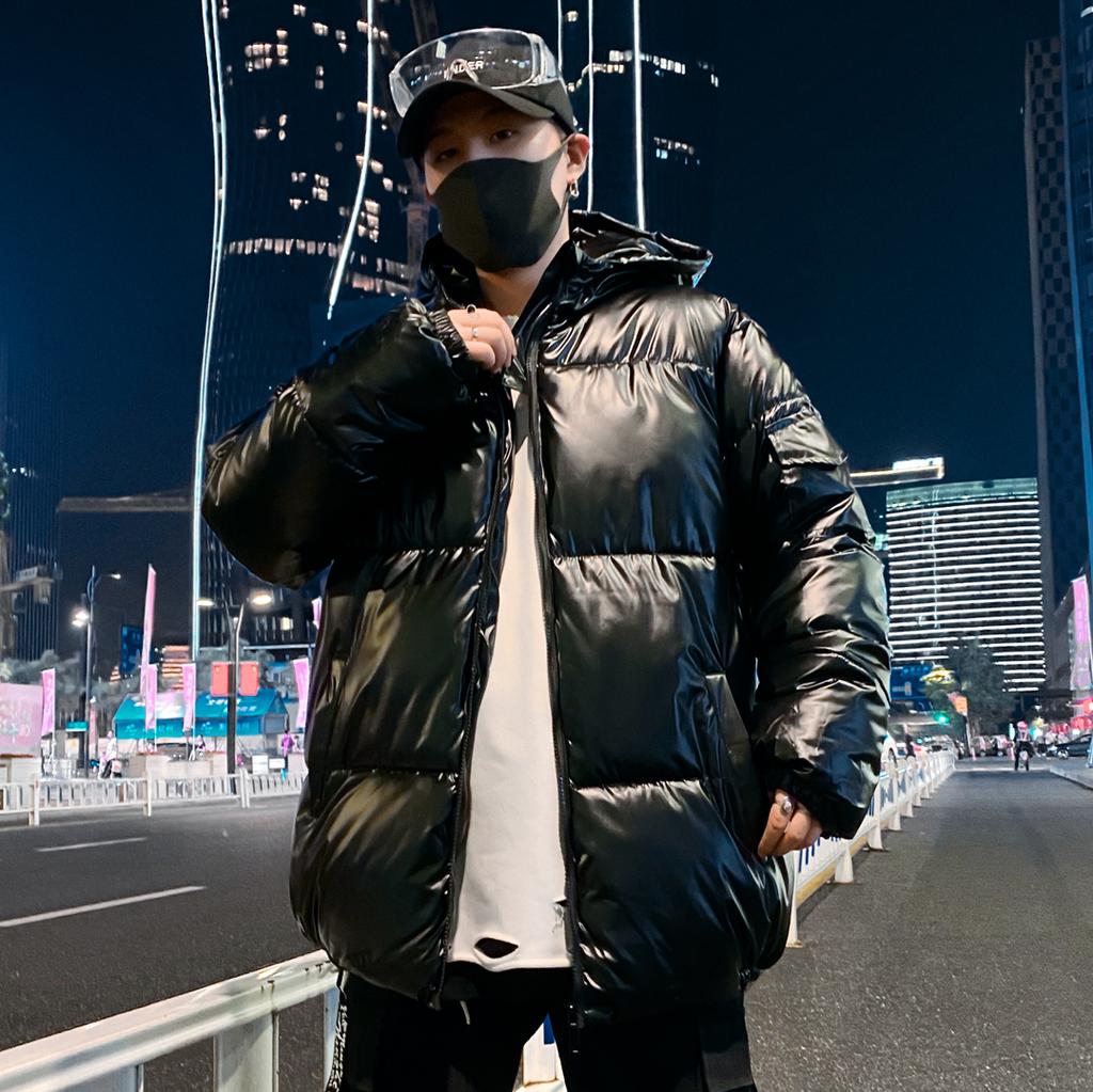 Winter Solid Color Parka Men Thick Hooded Jacket Warm Harajuku Coat Male Casual Zipper Jackets Windproof Outwear