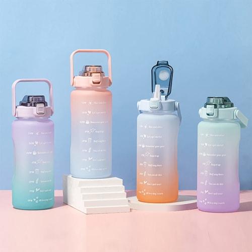TSQIBU Large Capacity 2000ml Portable Straw Sports Water Bottle, BPA-Free Plastic Water Bottle for Adults and Children, Perfect for Outdoor Sports, Cl
