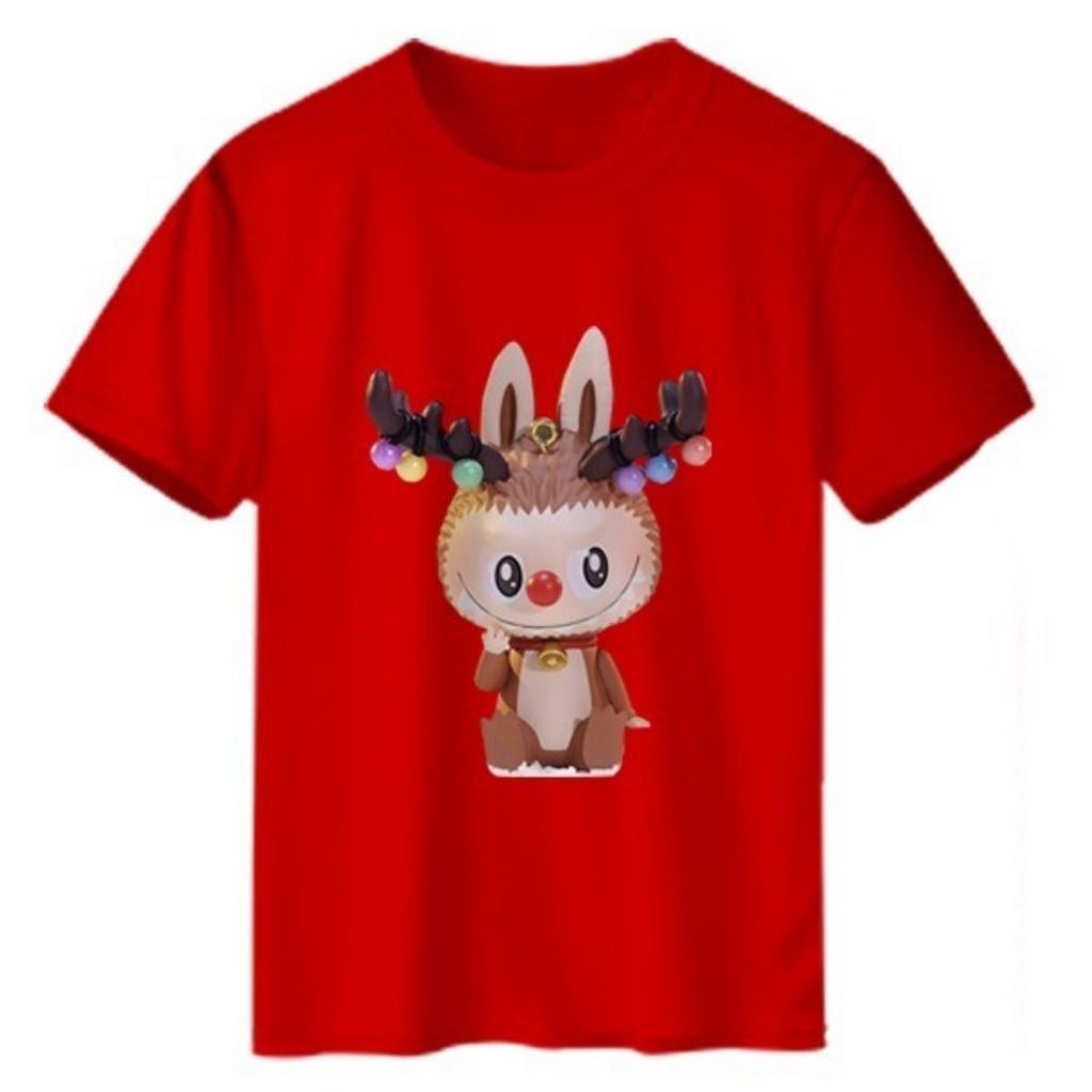 Стильная и удобная унисекс футболка с круглым вырезом и коротким рукавом Labubu на канун Рождества