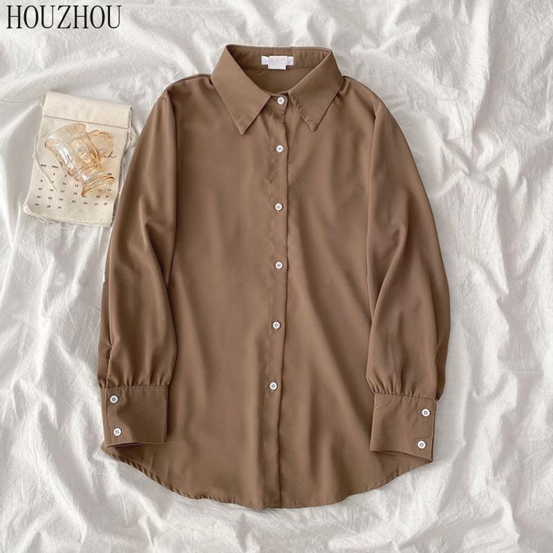 HOUZHOU шифоновая рубашка женские классические ретро корейские офисные женские элегантные повседневные топы большого размера