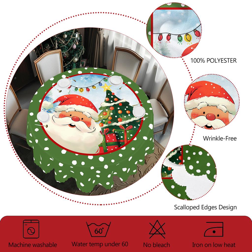 1 штука рождественской круглой и прямоугольной скатерти, различных размеров, с принтом Санта-Клауса и рождественской елки, зеленая скатерть в зеленый горошек, S