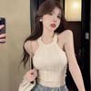 Summer Sexy Hot Girl Pearl Off-Shoulder Halter Knitted Vest Women's Base Layer Inner Wear Short Sleeveless Top