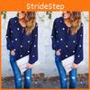 Premium Quality Woman O Neck Long Sleeve Casual Polka Dot Blue Blouse For Everyday Comfort