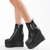 Women's Trendy Platform Boots Fashion Side Zipper Buckle Strap Design Stylish Mid Calf Boots Height Increasing