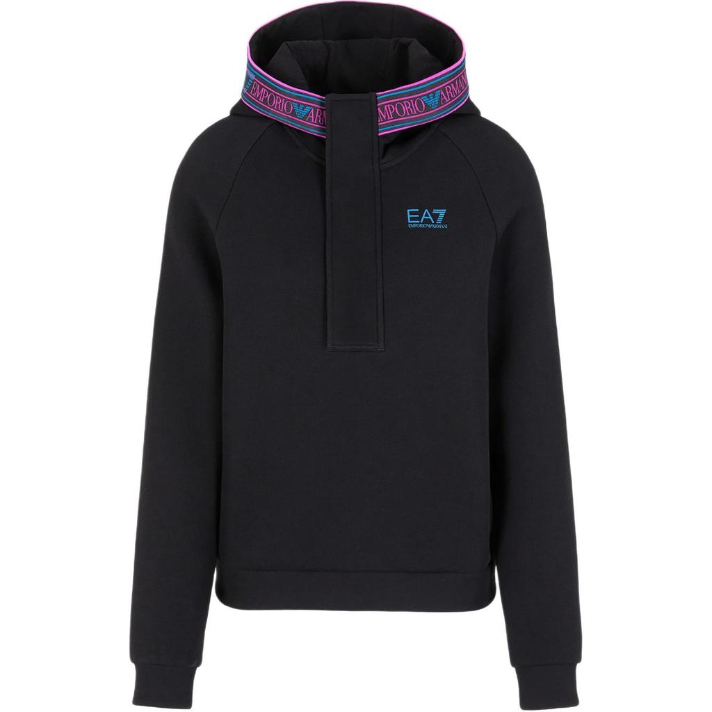 Emporio Armani Женская толстовка с капюшоном EA7 с контрастным логотипом, черная 6DTM38-TJUXZ-1200