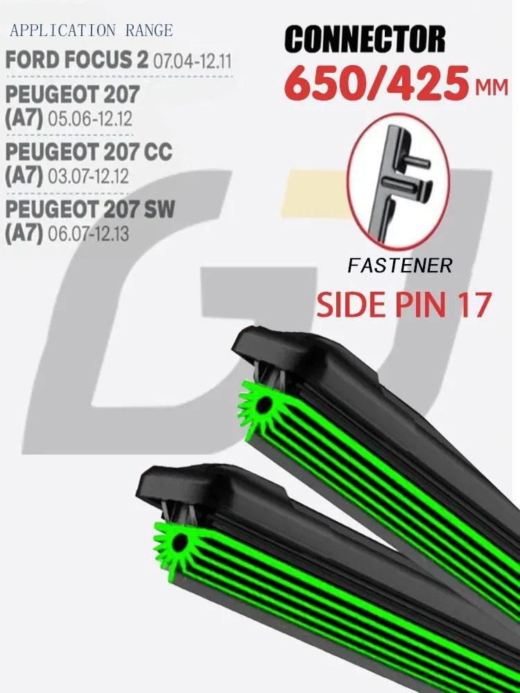 26"+17" Side Pin 17 Frameless Wipers, Quiet 11-Layer Rubber Blades for European Compact Hatchbacks