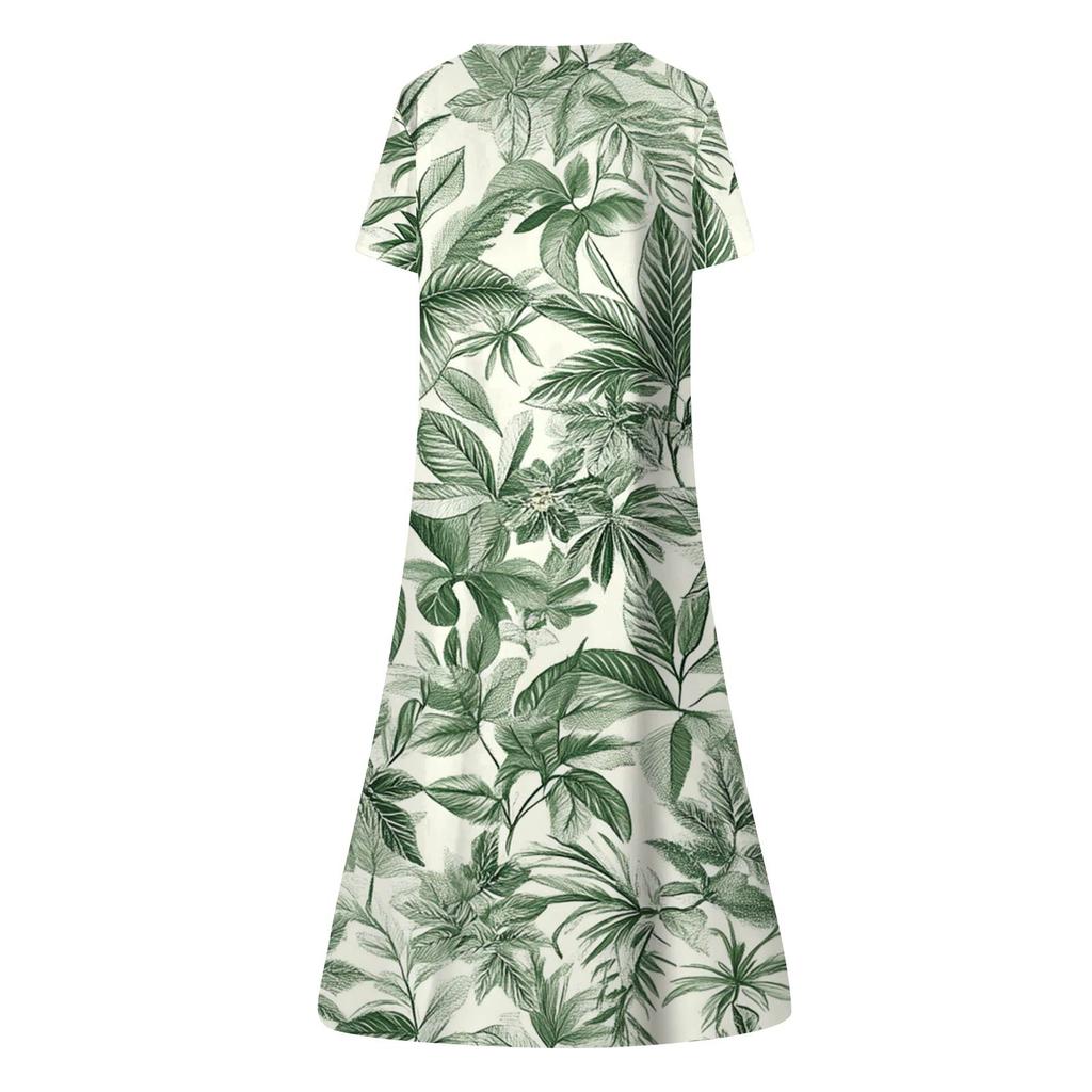 Женское летнее платье свободного кроя с принтом, V-образным вырезом и короткими рукавами